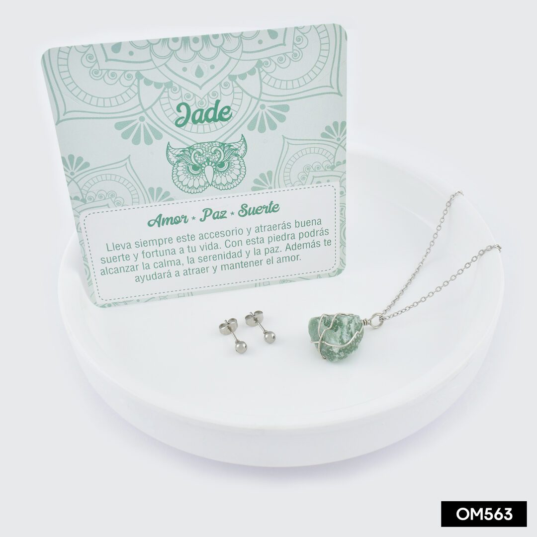 Conjunto Roca de Jade color Plata en Acero Inoxidable